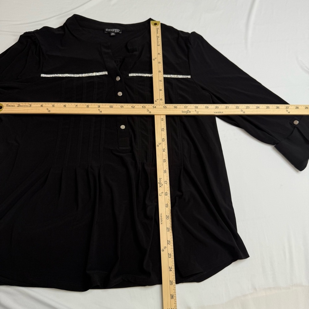 Ava & Grace Knit Black Blouse with Button Detail, Rhinestones, Rolled sleeves - Picture 7 of 9